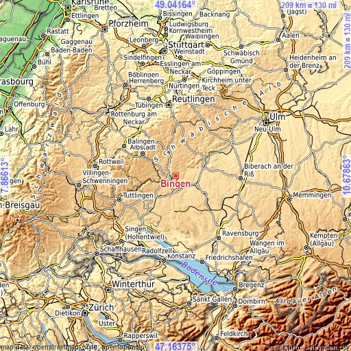 Topographic map of Bingen