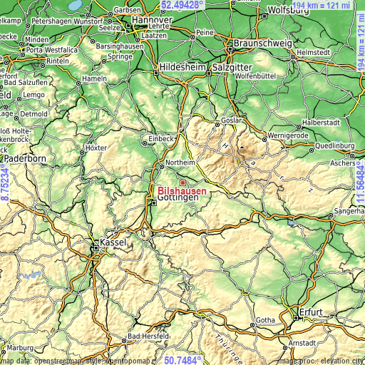 Topographic map of Bilshausen