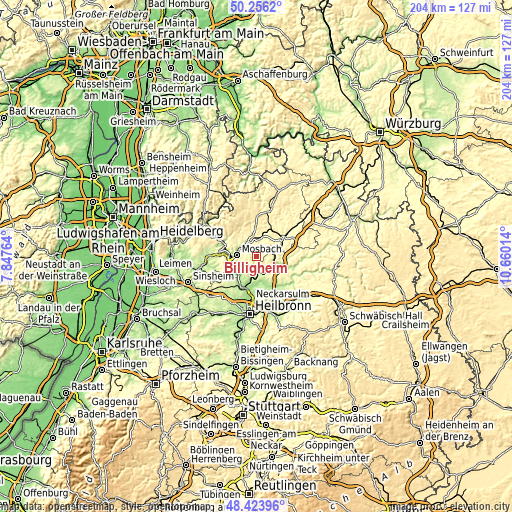 Topographic map of Billigheim