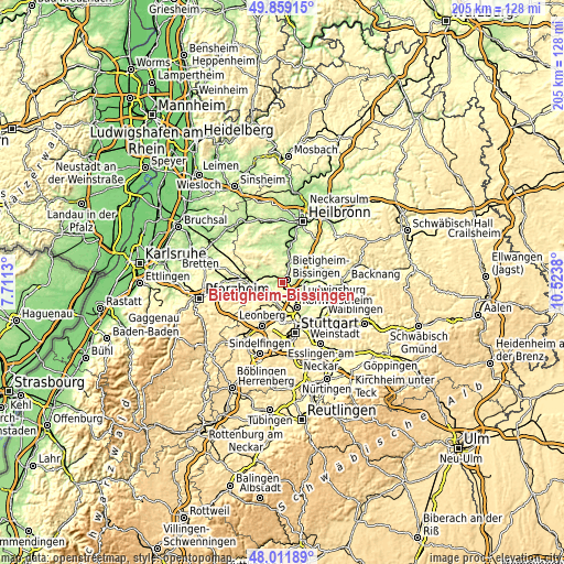 Topographic map of Bietigheim-Bissingen