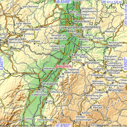 Topographic map of Bietigheim