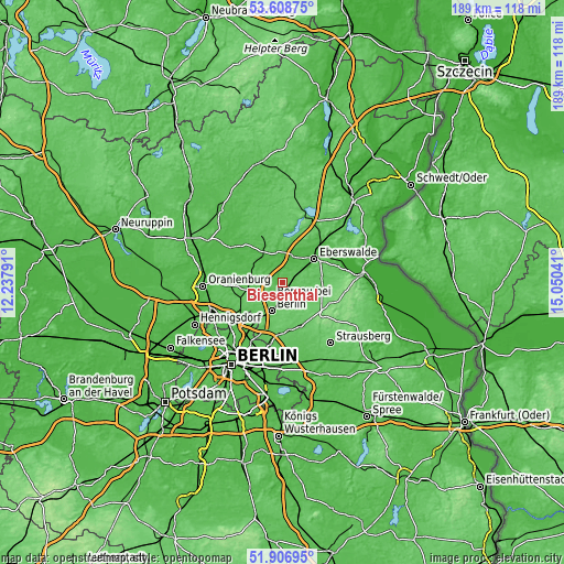 Topographic map of Biesenthal