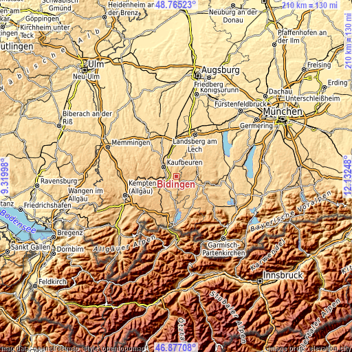 Topographic map of Bidingen