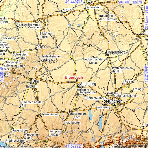 Topographic map of Biberbach