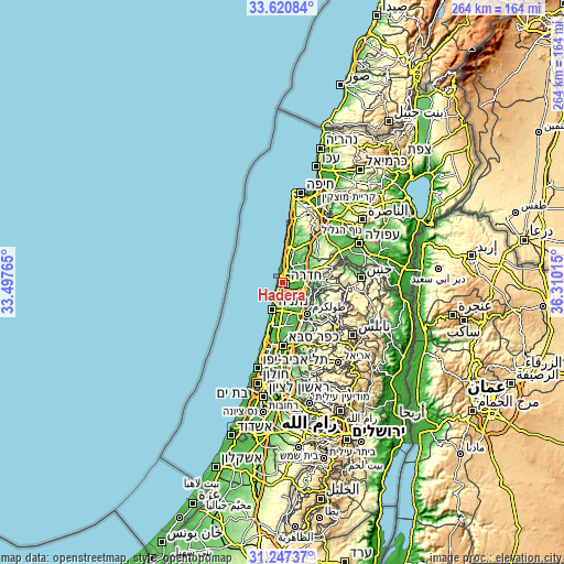 Topographic map of Hadera