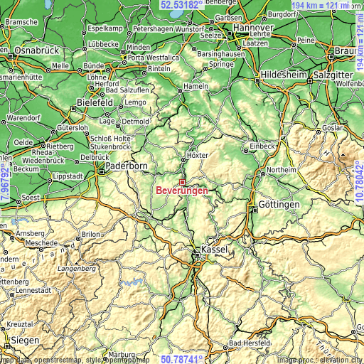 Topographic map of Beverungen