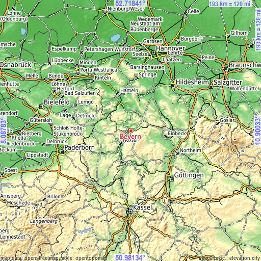 Topographic map of Bevern