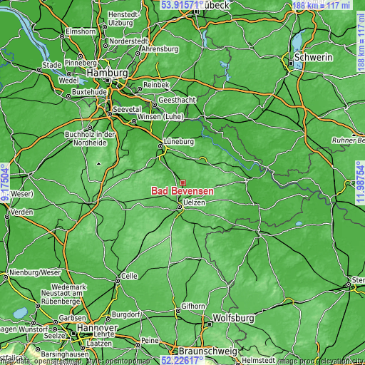 Topographic map of Bad Bevensen