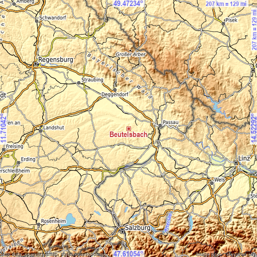 Topographic map of Beutelsbach