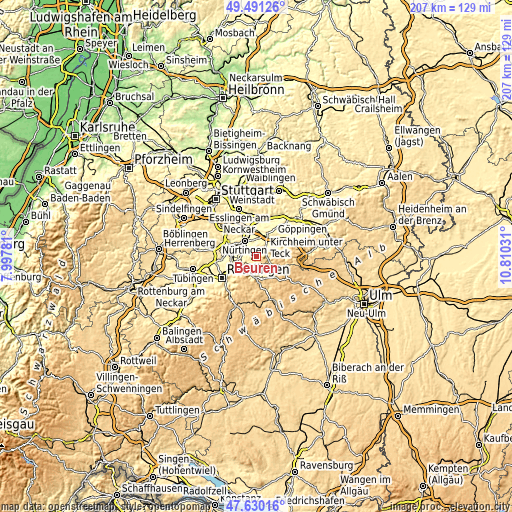 Topographic map of Beuren