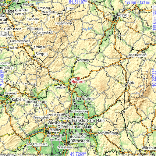 Topographic map of Beuern