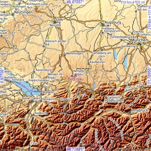 Topographic map of Betzigau