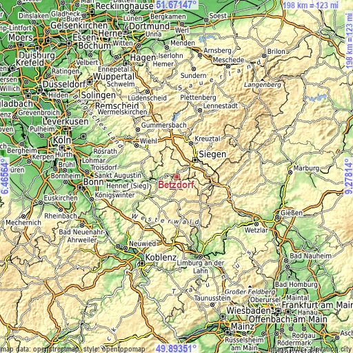 Topographic map of Betzdorf