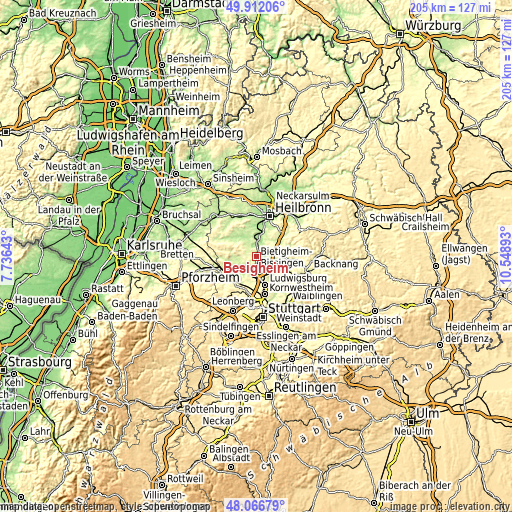 Topographic map of Besigheim