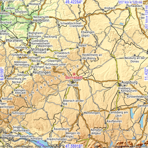 Topographic map of Bernstadt