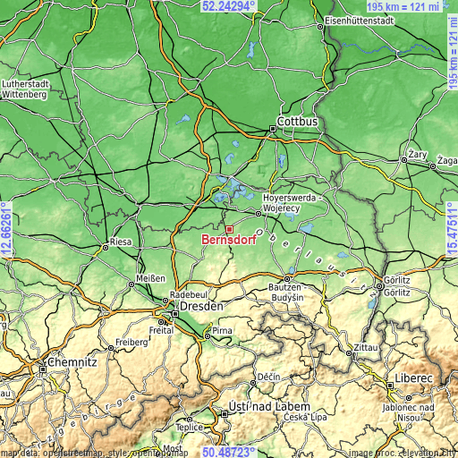 Topographic map of Bernsdorf