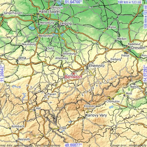 Topographic map of Bernsdorf