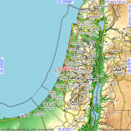 Topographic map of Givatayim