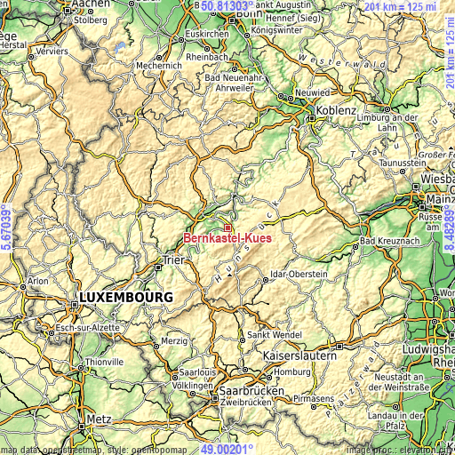 Topographic map of Bernkastel-Kues