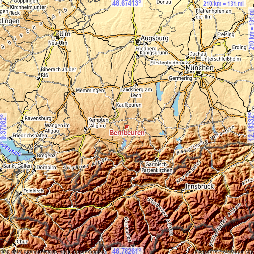 Topographic map of Bernbeuren