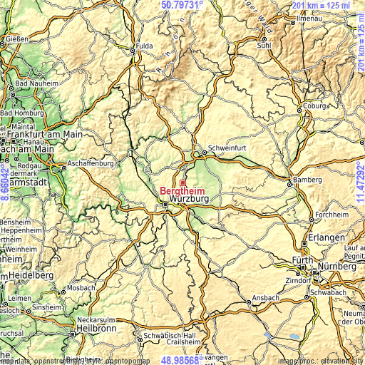 Topographic map of Bergtheim