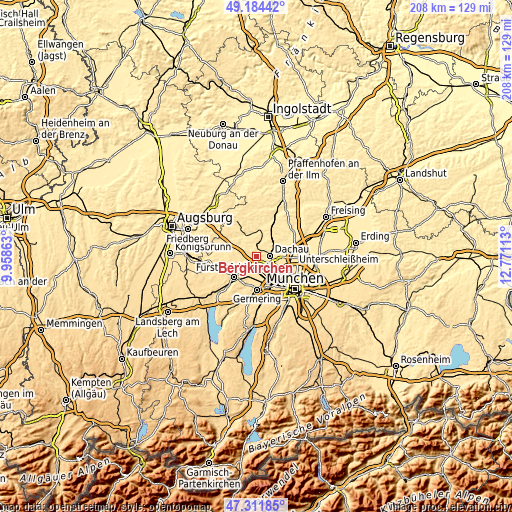 Topographic map of Bergkirchen