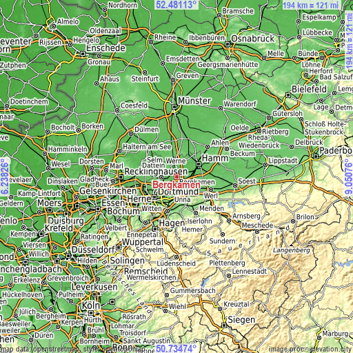 Topographic map of Bergkamen