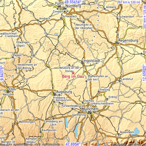 Topographic map of Berg im Gau