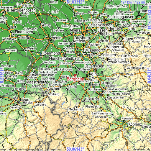 Topographic map of Bergheim