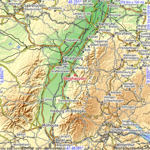 Topographic map of Berghaupten