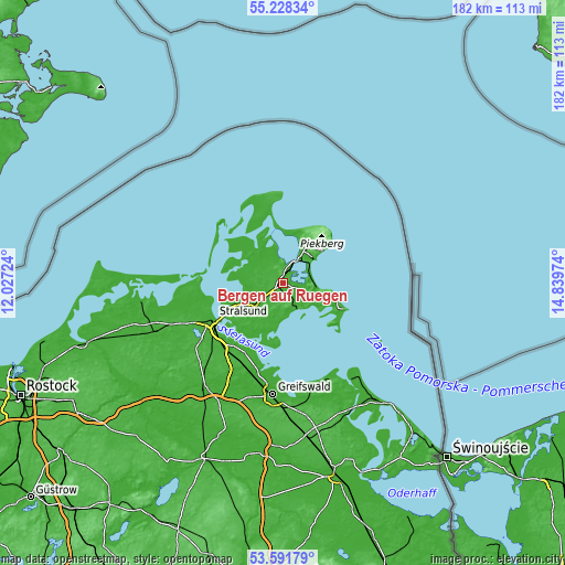 Topographic map of Bergen auf Rügen