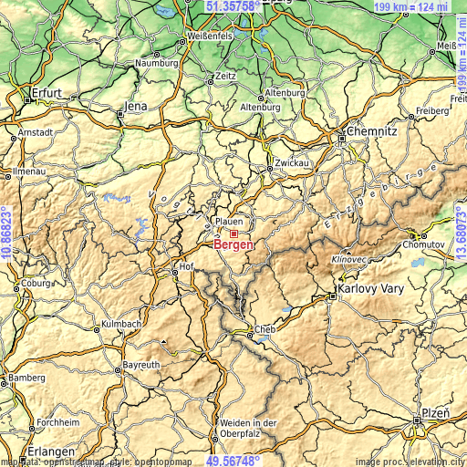 Topographic map of Bergen