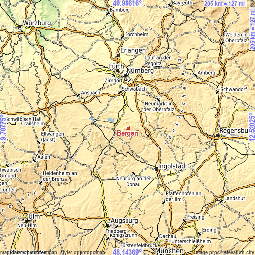 Topographic map of Bergen