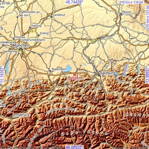 Topographic map of Bergen