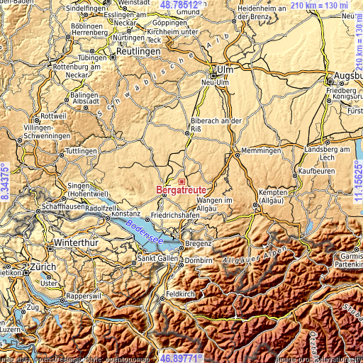 Topographic map of Bergatreute