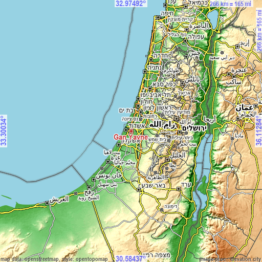 Topographic map of Gan Yavne