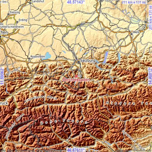 Topographic map of Berchtesgaden