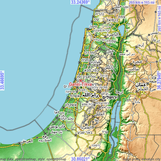 Topographic map of Ganei Tikva