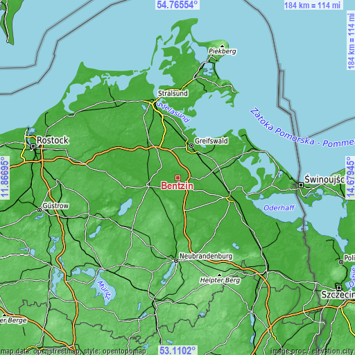 Topographic map of Bentzin