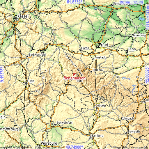 Topographic map of Benshausen