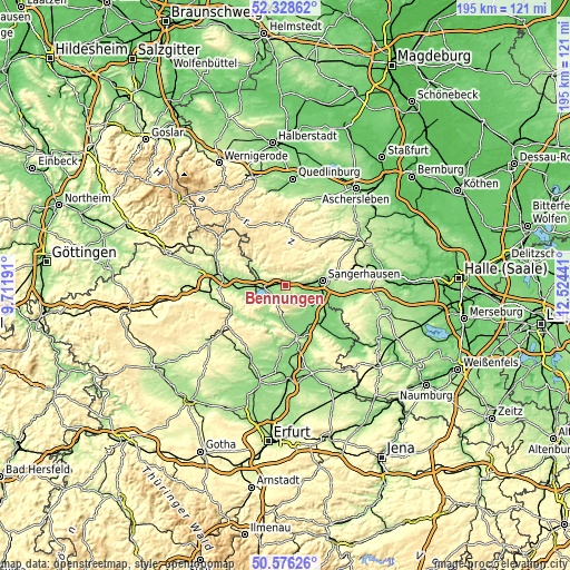 Topographic map of Bennungen