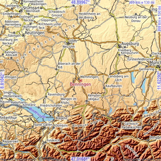 Topographic map of Benningen