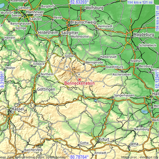 Topographic map of Benneckenstein