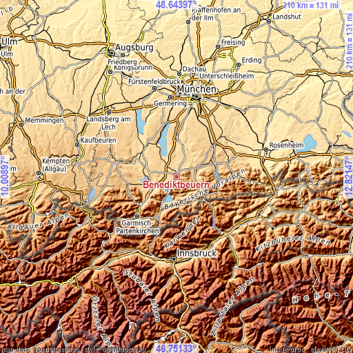 Topographic map of Benediktbeuern