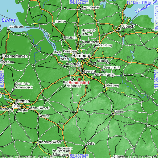 Topographic map of Bendestorf