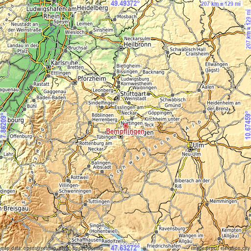 Topographic map of Bempflingen