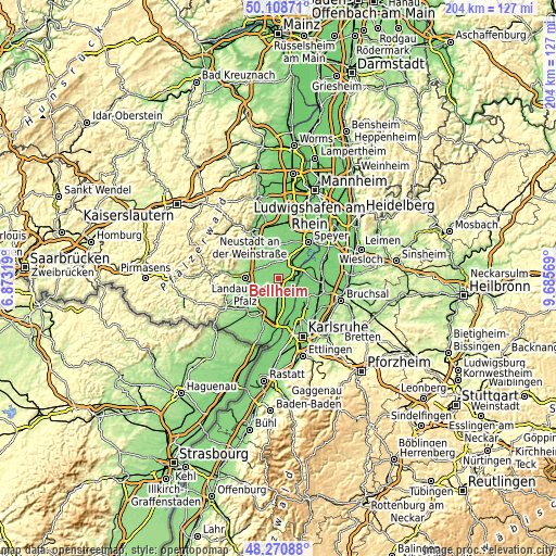 Topographic map of Bellheim