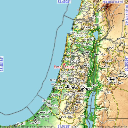 Topographic map of Even Yehuda