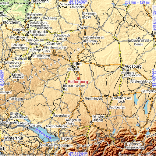 Topographic map of Bellenberg