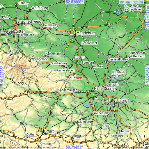 Topographic map of Belleben